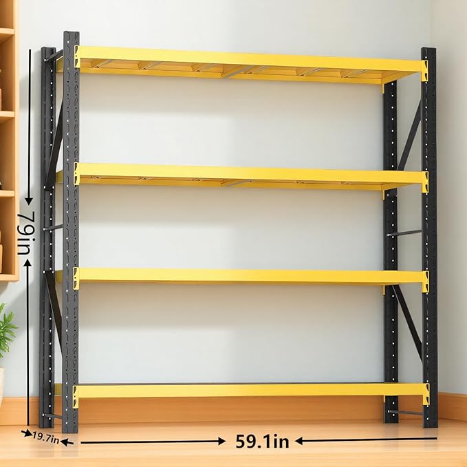 torage Shelves,Garage Shelving Heavy Duty Metal Adjustable Garage Shelves, Shelving Units Industrial Shelving for Warehouse (Yellow and Black, W59.1*D19.7*H78.7)