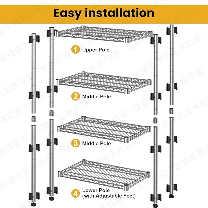 4- Shelf Storage Shelves Wire Shelving Unit Adjustable Metal Shelving Sturdy Steel Commercial Shelf organize Rack Units Heavy Duty 2200 LBS,for Garage Laundry Bathroom Organization Kitchen Closet