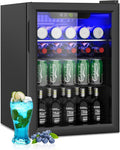 95 Can Mini Fridge - 2.6 Cu.Ft Beverage Refrigerator with Reversible Glass Door for Soda Wine Beer, Adjustable Temperature Control for Home Office Bar, Black(40-61 ℉)