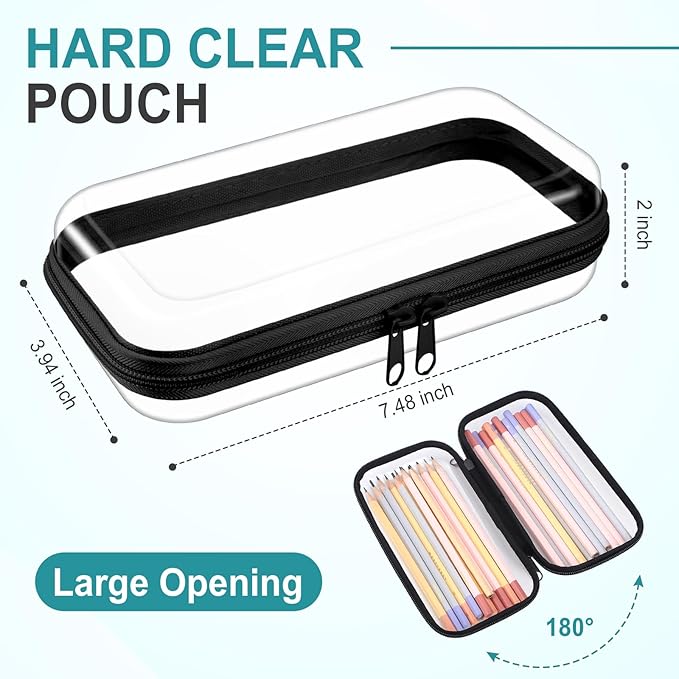 Sanwuta 6 Pcs Clear Hard Zipper Case Hard Plastic Zipper Pouches Transparent Makeup Bag Pencil Pouches for Travel Snacks Christmas Trinket Storage Organizer Box(Black,7.48 x 3.94 x 2 Inch)