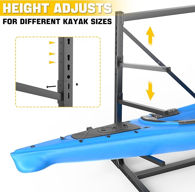 Ultrawall Kayak Storage Rack, Freestanding Kayak Racks for Garage, Adjustable Kayak Stand, Heavy Duty Paddle Board Rack for Kayak, Canoe, Surfboard, 440lbs Capacity, 2 Levels for 4 Kayaks