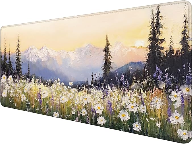 Vintage Watercolor Floral Large Mouse Pad 31.5x15.7inch, Retro Nature Cottagecore Flower Large Extended Computer Desk Mat Mousepad for Keyboard and Mouse, Floral Desk Accessories