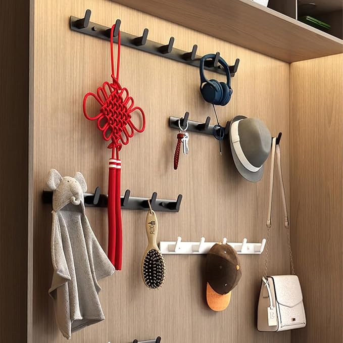 Gxfctys Coat Rack Wall Mount, Modern Wall Hooks for Hanging Coat Clothes Hats Bags with 5 Hooks, Space Aluminum Black Towel Hooks for Kitchen Entryway Bathroom Bedroom (5 Hooks, Style 1)