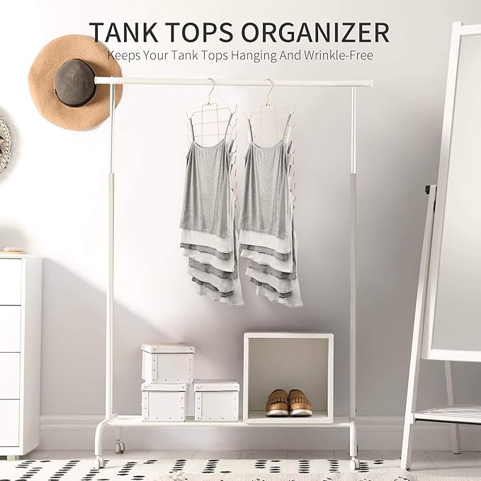 2 Pack Tank Top Hanger, Bra Organizer for Closet, Hanging Space Saving Sport Bra Lingerie Holder Closet Organizers and Storage, College Apartment Essentials, Rose Gold