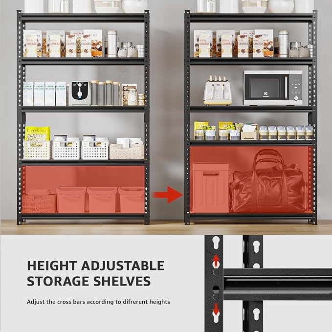 60" H x28 W x12 D Father&I 5-Shelf-Rack Shelves Industrial Metal Steel Garage/Kitchen Storage Heavy-Duty Adjustable Tall Shelving Units Organizer for Closet/Pantry/Attic/Laundry, Black