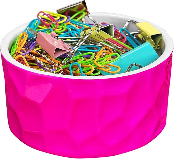 Paper Clip Holder Ceramic Paper Clip Holders Paperclips Holder Dispenser Cute Paper Clip Organizer for Desk Binder Clip Holder Bobby Pin Hair Clip Holder Gift for Office (Hot Pink)