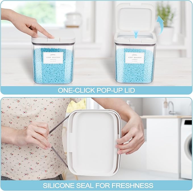 3 Pack Laundry Powder Containers & Dryer Sheet Holder with Lids & Labels - Airtight Laundry Room Organization and Storage Jars for Pods, Scent Beads, Balls, Detergent