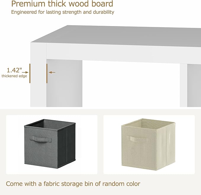 Bookshelf Cube Storage Organizer, 8-Cube Shelf Bookcase with Storage Bin, Modern Wood Open Shelf for Living Room, Bedroom, Home Office, White