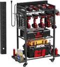 Power Tool Organizer Cart with 8 Power Outlet & Adjustable Storage, Garage Workshop Tool Box Cart, Gifts for Men