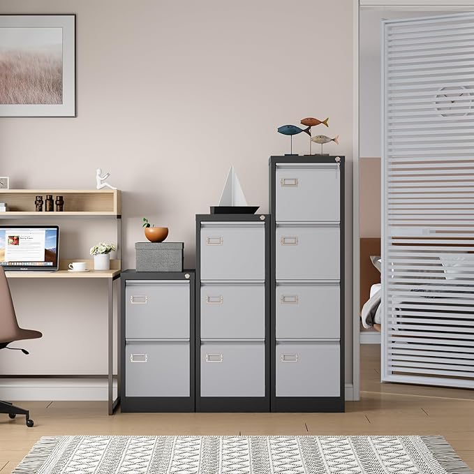 SISESOL 4 Drawer Vertical File Cabinet with Lock,Steel Filing Cabinet, Metal Filing Cabinets for Home Office Organizer Storage Cabinets Letter Size/A4/Legal,-Assembly Required