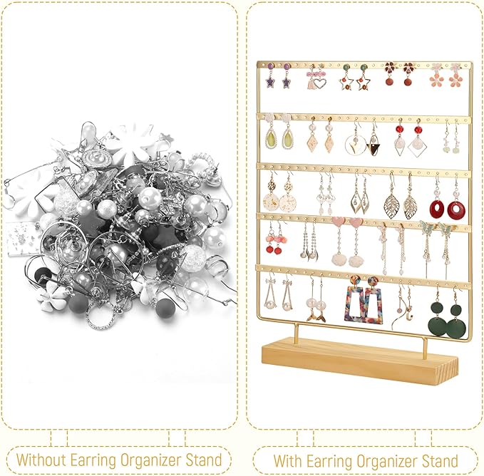 Earring Holder Organizer, Ear Jewelry Tree Organizer for Women, Earring Hanger with 5 Tiers & 120 holes (Gold)
