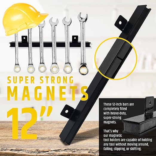 12" Heavy-Duty Magnetic Tool Holders (4 Pack - 48" Total) - Extremely Powerful Magnetic Pull Force to Hold Heavy Tools (Upgraded Version) - Professional Tool Bars/Strips Organizer