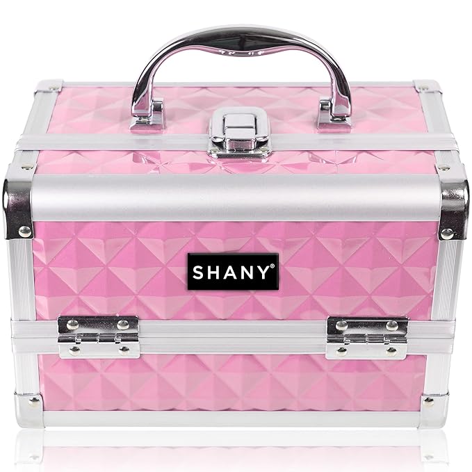 SHANY Chic Makeup Train Case Cosmetic Box Portable Makeup Case Cosmetics Beauty Organizer Jewelry storage with Locks, Multi trays Makeup Storage Box with Makeup Mirror - Polite PINK