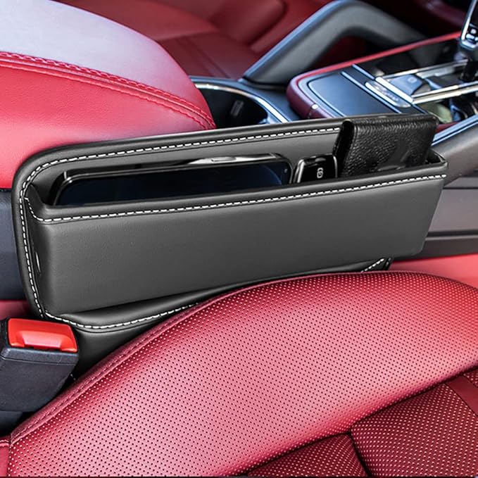 Riloer Car Organizers for Gap Leather Waterproof Car Seat Gap Fillers for Cars, Suvs, Trucks, Front Seat Gap Fillers for Phones, Keys, Cards, Glasses, Beige