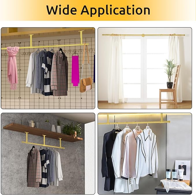 72inch Industrial Pipe Clothes Garment Rack Ceiling Mount For Hanging Rod Bar for Laundry Room Up to Max Load 135Lb