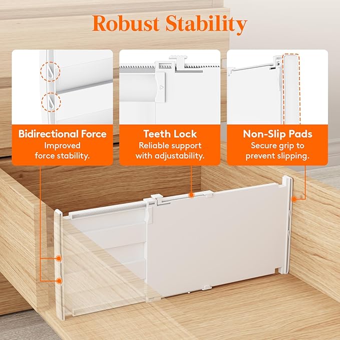 Lifewit 8" High 6 Pack Deep Drawer Dividers, 13.8-22.5" Adjustable Dresser Drawer Divider, White Drawer Organizer for Clothes, Tall Drawers Separators for Dresser, Kitchen, Bedroom, Cabinet, Office