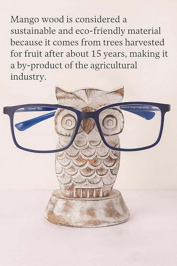 Stocking Stuffers Wooden Owl Glasses Holder Night Stand Reading Eyeglass Retainer White Elephant Gifts for Adults Women Men Him Her Mom Dad Car Christmas Gifts