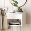 Floating Nightstand with Drawer and Open Shelf, Small Wall Mounted Bedside End Table, Modern Fluted Night Stand for Bedroom, Living Room, White