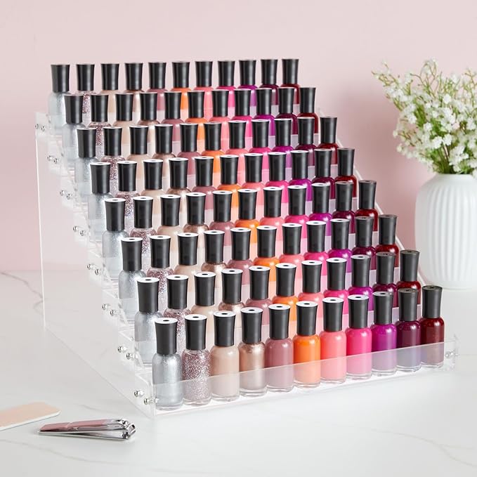 Okuna Outpost 8-Tier Acrylic Nail Polish Rack - 96-Bottle Nail Polish Organizer - Essential Oil Organizer & Paint Storage - 2.5mm Acrylic Tiered Display Stand - 12.75 x 12.5 x 9.25 in