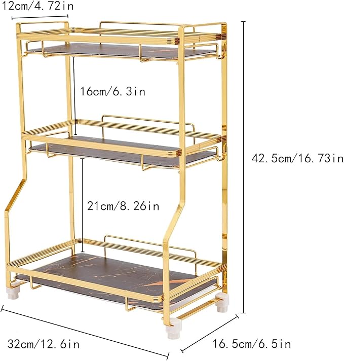 Bathroom Countertop Organizer, Gold Cosmetics Perfume Storage Display Rack Bathroom Counter Organizer for Small Spaces Skincare Makeup