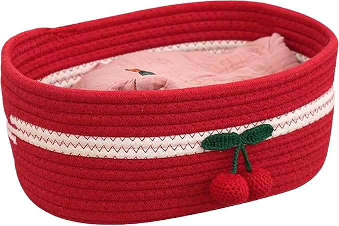 Organizer Baskets 12x8in Rectangle Cozy Woven Cherry Cute Basket Stackable Small Storage Bins for Kids Pets Toy Shelves