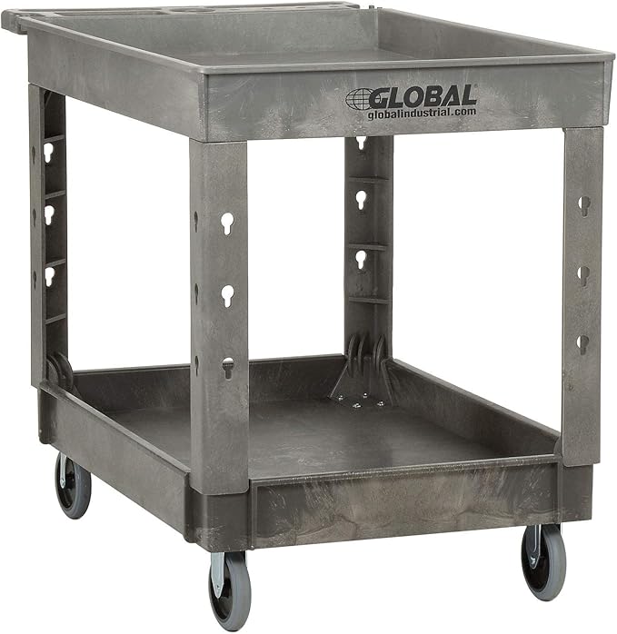 Global Industrial Plastic 2 Tray Shelf Service & Utility Cart, 44” x 25-1/2”, 5" Rubber Casters