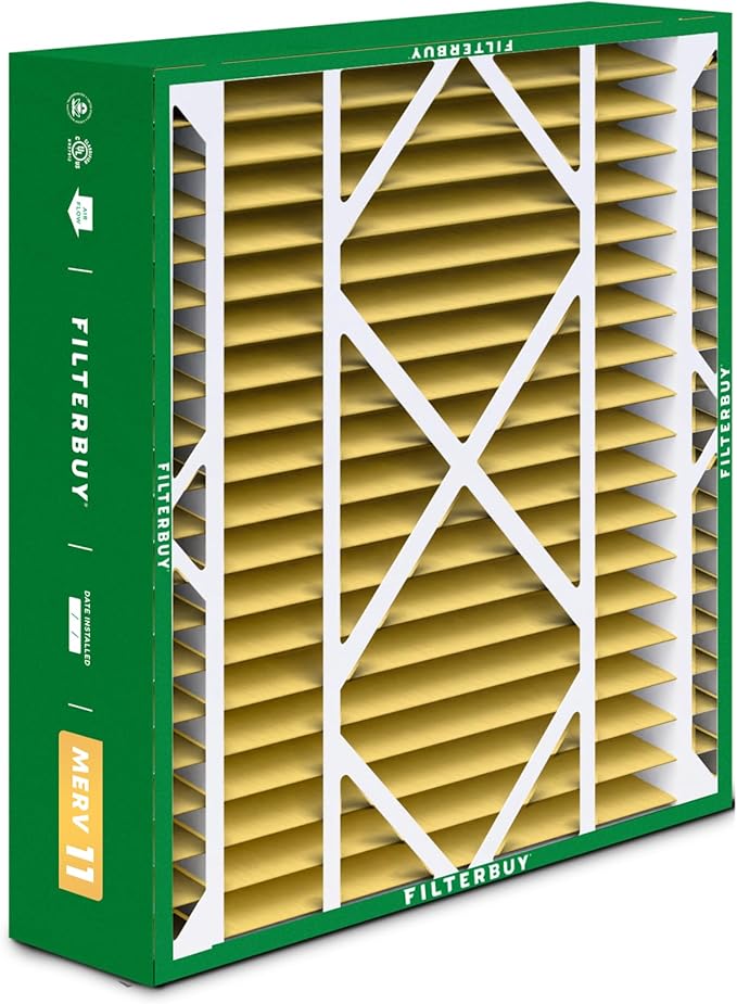 Filterbuy 21x24.5x5 Air Filter MERV 11 Superior Pet & Allergy Defense (4-Pack), Electrostatic Pleated HVAC AC Furnace Filters for Rheem, Ruud, and Protech (Actual Size: 20.63 x 24.13 x 4.38)