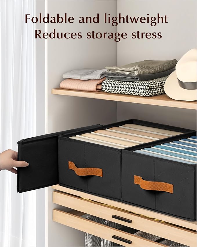 Clothes Organizers and Storage - 4/5/7 Grids Fabric Jeans Organizer with Handles, Foldable Closet Organizers Dividers, Wardrobe organizer for Pant, Sweater, T-shirt, Scarf, 6 Pack, Black