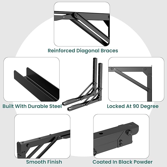 EVERHANGER 18 inch Folding Shelf Brackets for Garage, Heavy Duty Collapsible Shelf Bracket Steel Wall Mounted Table Brackets (Pack of 4, No Board)