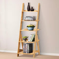 DOUSY- 5-Tier Bamboo Ladder Shelf Ladder Bookshelf Plant & Flower Stand Bookcase, Freestanding Storage Rack Organizer Display Shelf for Living Room, Home Office, Bedroom, Balcony, Natural Wood