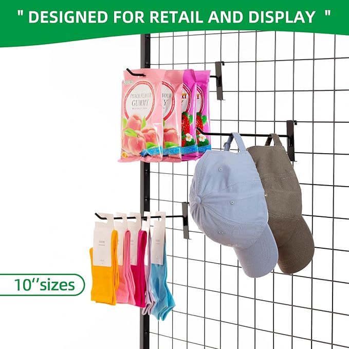 10Inch Gridwall Hooks, Grid Panel Hanging Hooks for Retail, Home, and Workspace Organization, Displays, and Storage Solutions(40Pack,Black)
