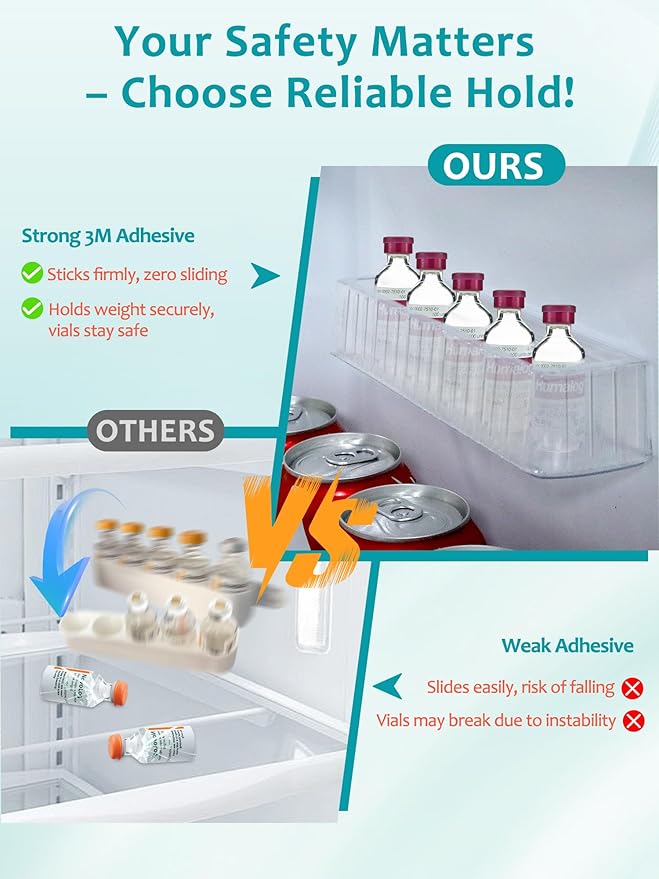 Leng Ke Insulin Refrigerator Storage Caddy - 10ml Peptide Vial Protective Holder for Fridge Wall, Compatible with U-100 Vials 24mm (0.94 Inches) Diameter (1pcs)