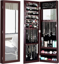 Giantex Wall Mounted Jewelry Cabinet with Full Length Mirror, Over The Door Jewelry Armoire Organizer with Large Storage, Makeup Mirror & Velvet Lining (Brown)