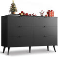 WLIVE Black Dresser for Bedroom, 47.24'' Wide 6 Drawer Wooden Dresser Storage Organizer with Sturdy Metal Handle, TV Stand for 55 inch TV, Chest of Drawers for Living Room, Hallway, Closet