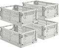 4-Pack Small Pastel Plastic Storage Baskets, Collapsible Crates for Organizing, Space-Saving Mini Bins for Classroom, Kitchen, Office, Bedroom (Grey, 9.8" x 6.5" x 3.8")