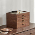 Black Walnut Wooden Jewelry Box for Women large 4 Layer Drawer Organizer Box with Glass Lid for Necklaces, Watch, Necklace, Ring, Earring Storage - Christmas Gifts