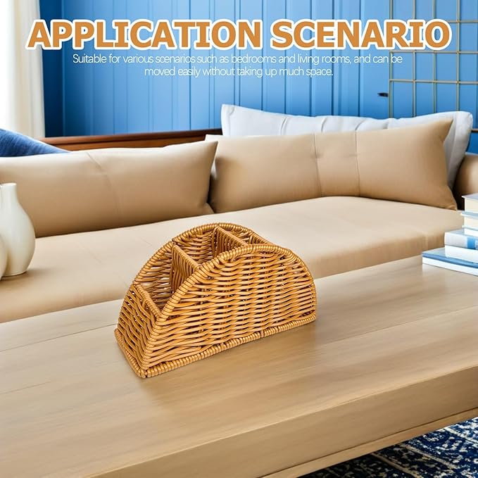 jojofuny Synthetic Rattan Remote Storage Holder Organizer Makeup Brush Holder Vintage Desk Caddy Tissue Box Organizer For Coffee Table Bedroom Bathroom
