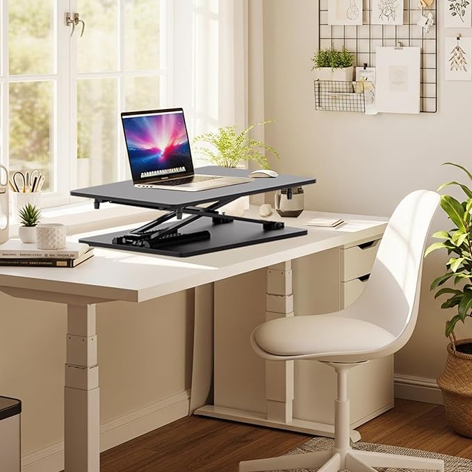 Standing Desk Converter Adjustable Height, 25.16" × 15.75" Height Adjustable Desktop Riser, No Assembly Required, Desktop Workstation for Laptop, Monitor and Office Use (Black)