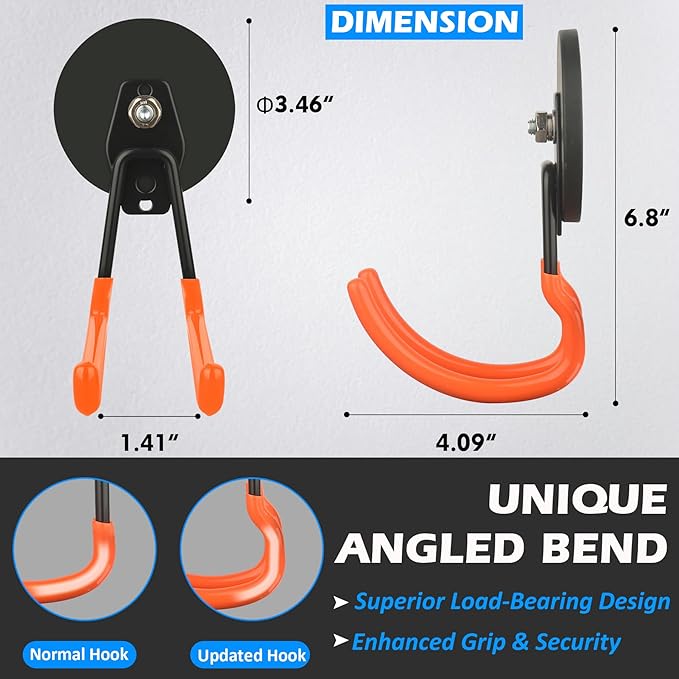 MUTUACTOR New Updated Heavy Duty Magnetic Hooks,40lbs 2-Pack Super Strong Magnetic Hooks for Hanging,Anti-Scratch Garage Magnets J-Hook for Organizing Heavy Impact Drivers Trailer Cord Garden Tools
