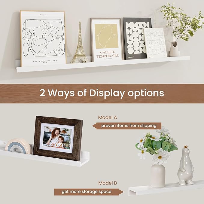 Picture Ledge Shelf, Floating Shelves Set of 2, 36 Inches Solid Wood Nursery Book Shelves for Toys Storage, Kids Bookshelf Wall Mounted for Living Room Bedroom Decor Books Photo Frames, White