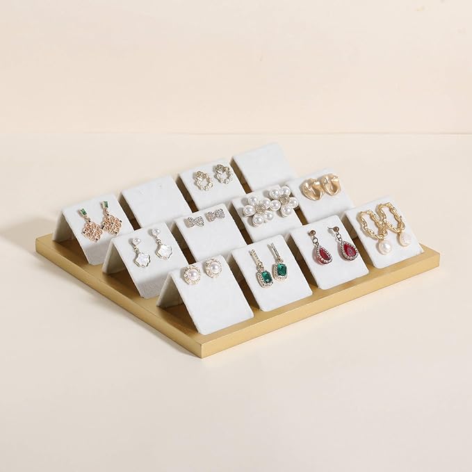 GemeShou Golden coated earring display stand for selling, velvet stud earring holder for jewelry display, Jewlery earring storage organizer tray, studs holder jewelry organizer【Earring holder-white】