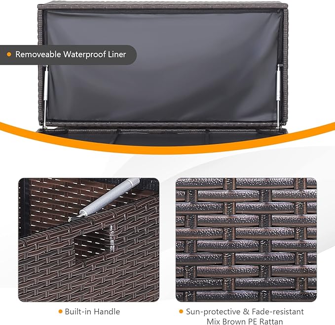 RELAX4LIFE Patio Rattan Storage Box - 50 Gallon All-Weather Wicker Storage Box w/Top Lid, Protective Liner and Wheels, Outdoor Deck Box Waterproof for Cushions, Toys, Garden Tools