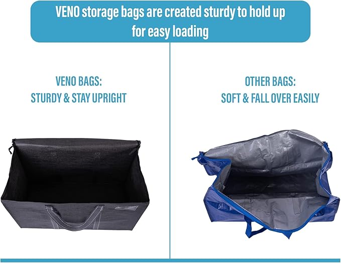 VENO 4 Pack Moving Bags and Large Christmas Storage Bins with lids. Alternative to Moving Boxes, Packing Supplies for College. Extra Large Heavy Duty Totes for Packaging (Dark Gray, 4 Pack)