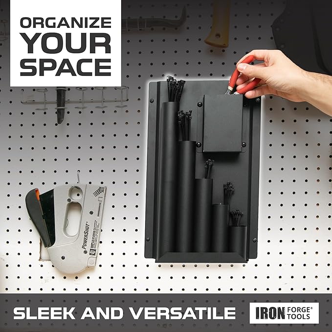 Iron Forge Tools Zip Tie Holder, Cable Tie Organizer for Enclosed Trailer Storage, Work Truck, Race Trailer & Garage Organization. Wall Mounted, Black Powder Coated Steel, Includes Mounting Hardware