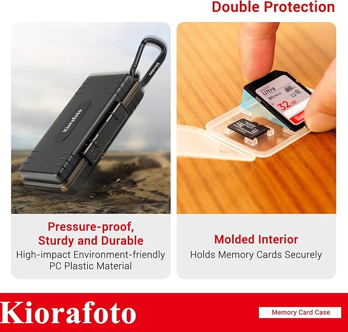 Kiorafoto Memory Card Case with 24 Pack Clear Plastic Memory Card Holders for 24 SD SDXC SDHC & 24 TF Cards,Water-Resistant Anti-Shock SD MicroSD Card Carrying Organizer Storage Protector with Labels
