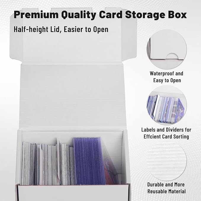 NUMINA Small Trading Card Storage Box 4 Pack, 160 Toploader Card Corrugated Organizer with Dividers & Labels for TCG/MTG Decks and Collector Card Collections