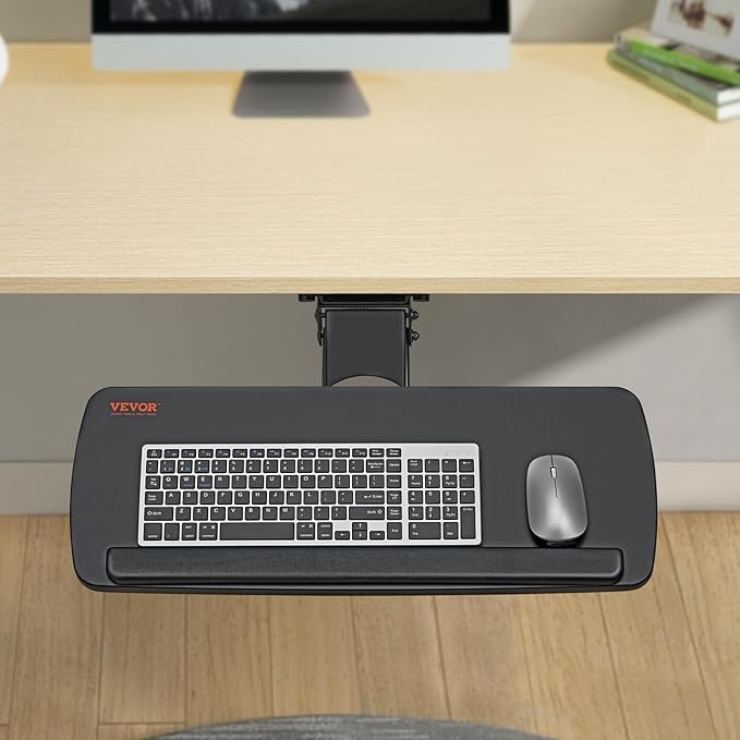 VEVOR Under-Desk Keyboard Tray, Adjustable for Height and Tilt, Slide-Out Design, Spacious 25x9.8 Inch Surface, Ideal for Home and Office Use