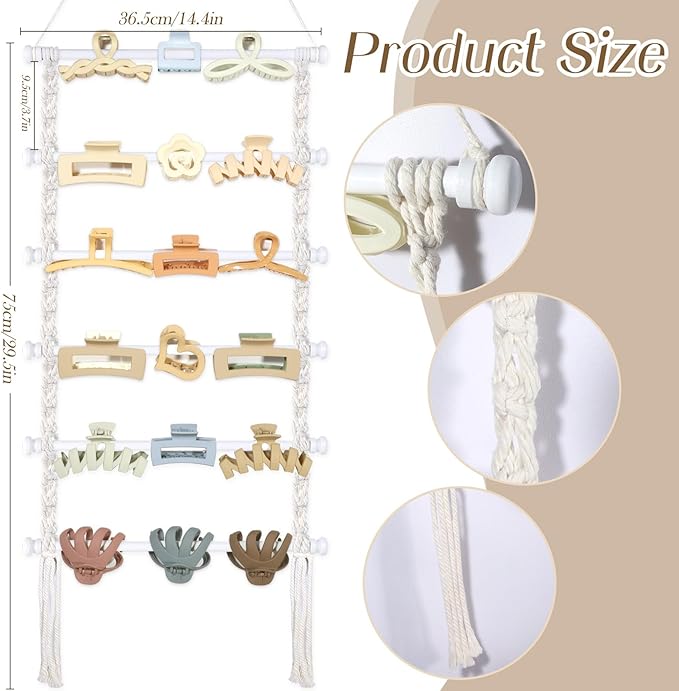 Macrame Hair Claw Clip Organizer,White Hanging Hair Clip Holder and Storage for Women Girls,Claw Clip Hanger Home Decor for Wall,Door,Closet