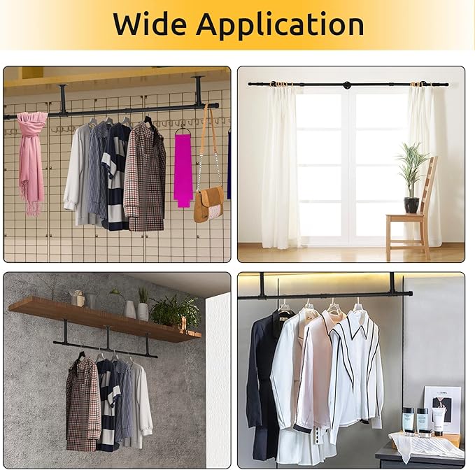 Oroonoko 72inch Industrial Pipe Clothes Garment Rack Ceiling Mount For Hanging Rod Bar for Laundry Room Up to Max Load 135Lb