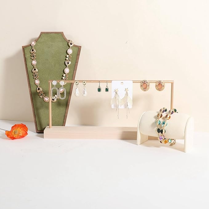 GemeShou wooden earring holder organizer for girls, maple stud earring display stand for boutique store, jewelry storage organizer shelf【maple stand-One Tier】